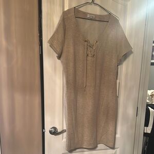 Calvin Klein Tan Sheath Dress Short Sleeve Scoop Neck